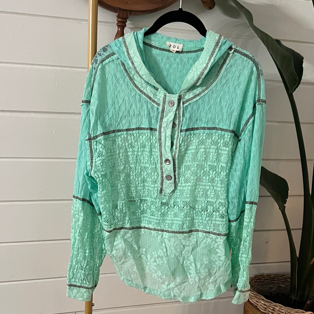 POL Women's Aqua Lace Blouse